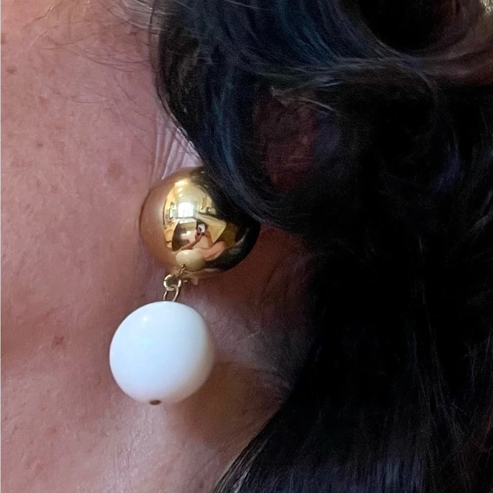 Vintage Gold and White Statement Earrings - Picture 4 of 16
